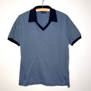Vintage Y2K SISLEY Mens Blue Striped Preppy Short Sleeve Polo Shirt‎ XL Cotton